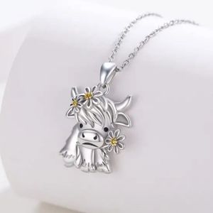 Cow with Flower Pendant Necklace